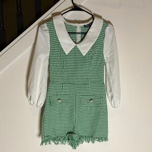 SHEIN Green and White Patterned Blouse